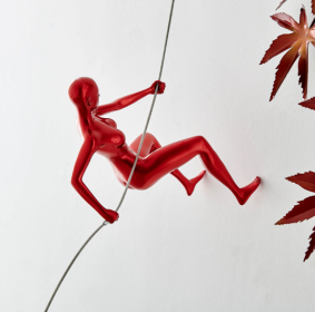 Metallic Red Wall Sculpture Climbing 8" Woman