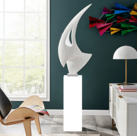 Metallic Red Sail Floor Sculpture With White Stand, 70" Tall