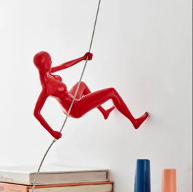 Glossy Red Wall Sculpture Climbing 8" Woman