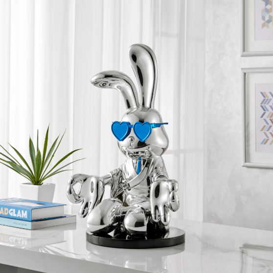 Sitting Rabbit with Blue Tie and Glasses