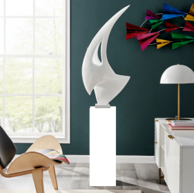 White Sail Floor Sculpture With White Stand, 70" Tall