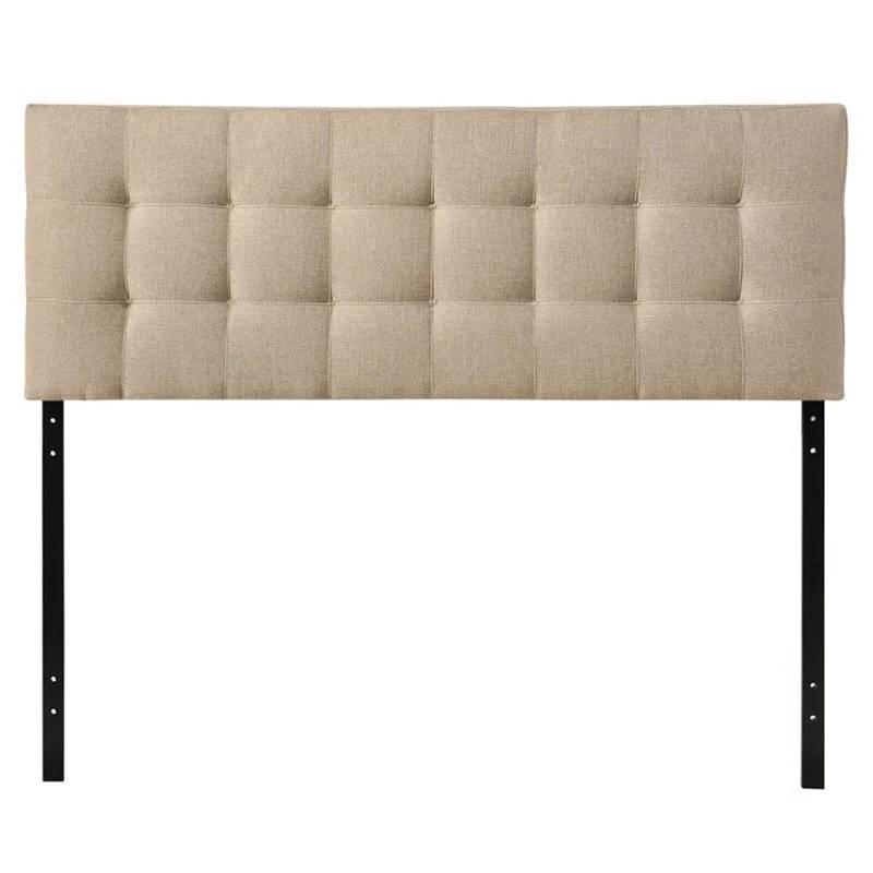 Queen size Modern Beige Tan Taupe Fabric Tufted Upholstered Headboard