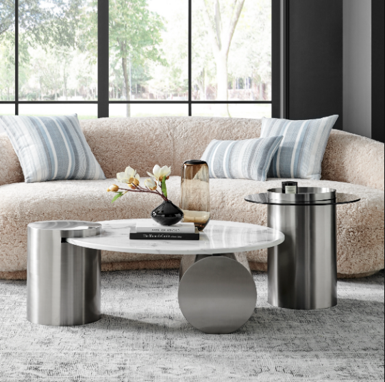 Twin Halo Marble-Top Coffee Table Set