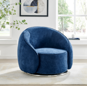 Ivory Swing Luxury Swivel Accent Chair (Color: Blue and Chrome)