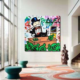 Hand Painted Cartoon Figure Oil Painting Rich Monopoly Alec Pop Art Graffiti Canvas Banksy Art Monopoly Graffiti Street Graffiti Wall Art (Style: 01, size: 50x50cm)