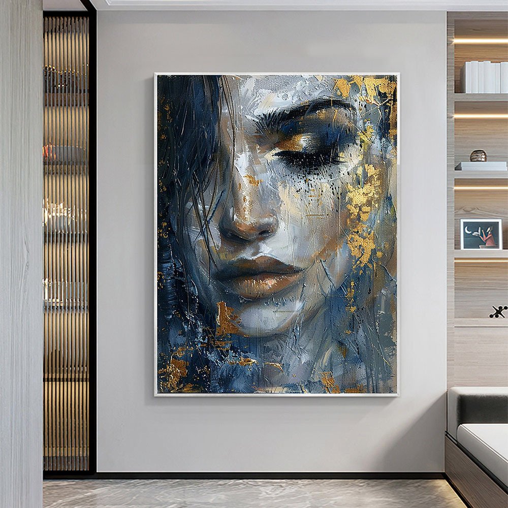 Hand Painted Abstract Beautiful Girl Face Oil Painting On Canvas Large Wall Art Original Portrait Art Custom Figure Painting Bedroom Wall Decor Gift F (Style: 01, size: 120x160cm)