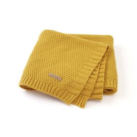 Kids Logo Patched Design Solid Color Knittted Warm Blanket (Size/Age: Average Size (0-12Y), Color: Light Yellow)