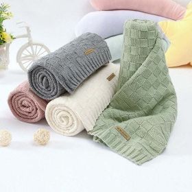 Kids Logo Patched Design Solid Color Knittted Warm Blanket (Size/Age: Average Size (0-12Y), Color: Light Green)