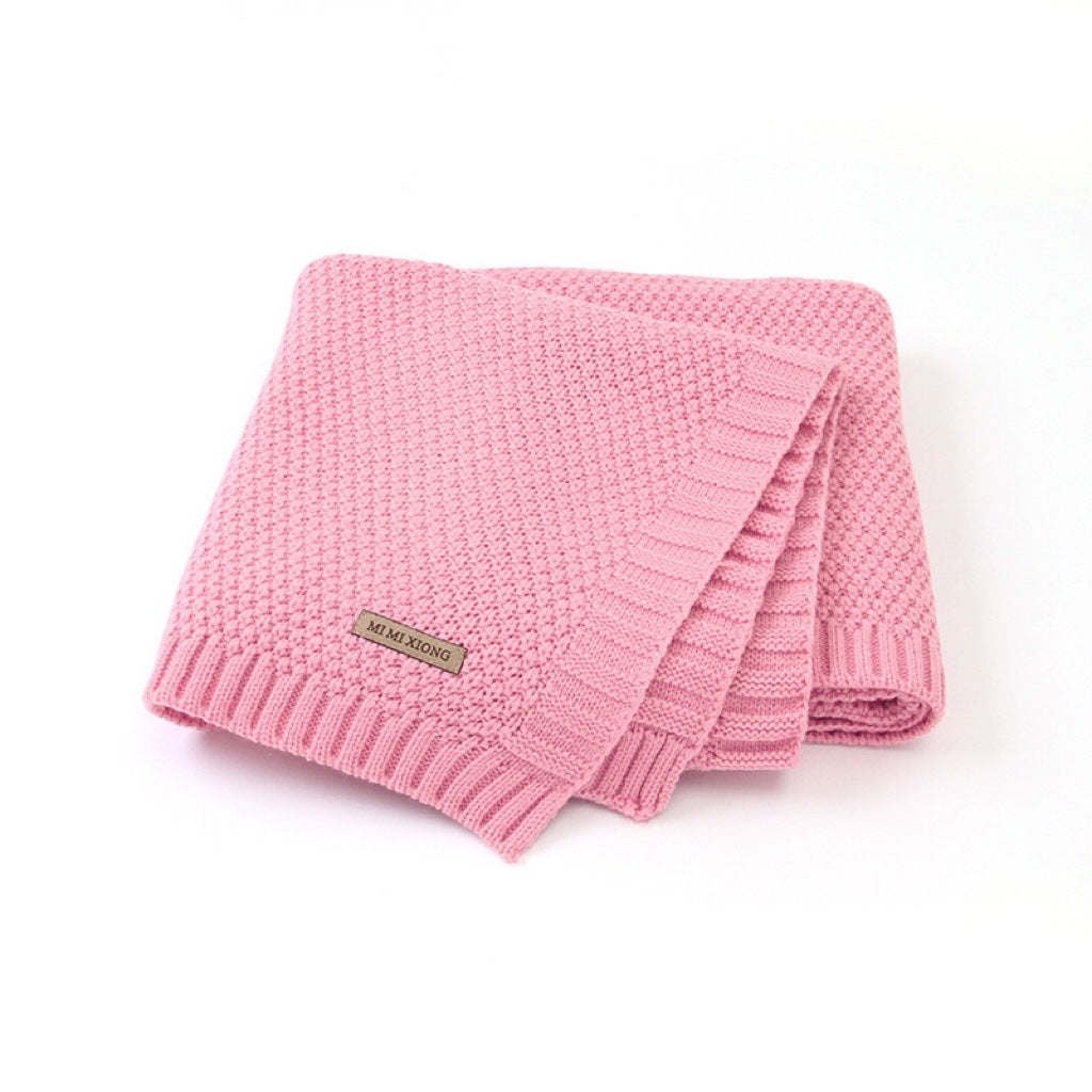 Kids Logo Patched Design Solid Color Knittted Warm Blanket (Size/Age: Average Size (0-12Y), Color: Light Pink)
