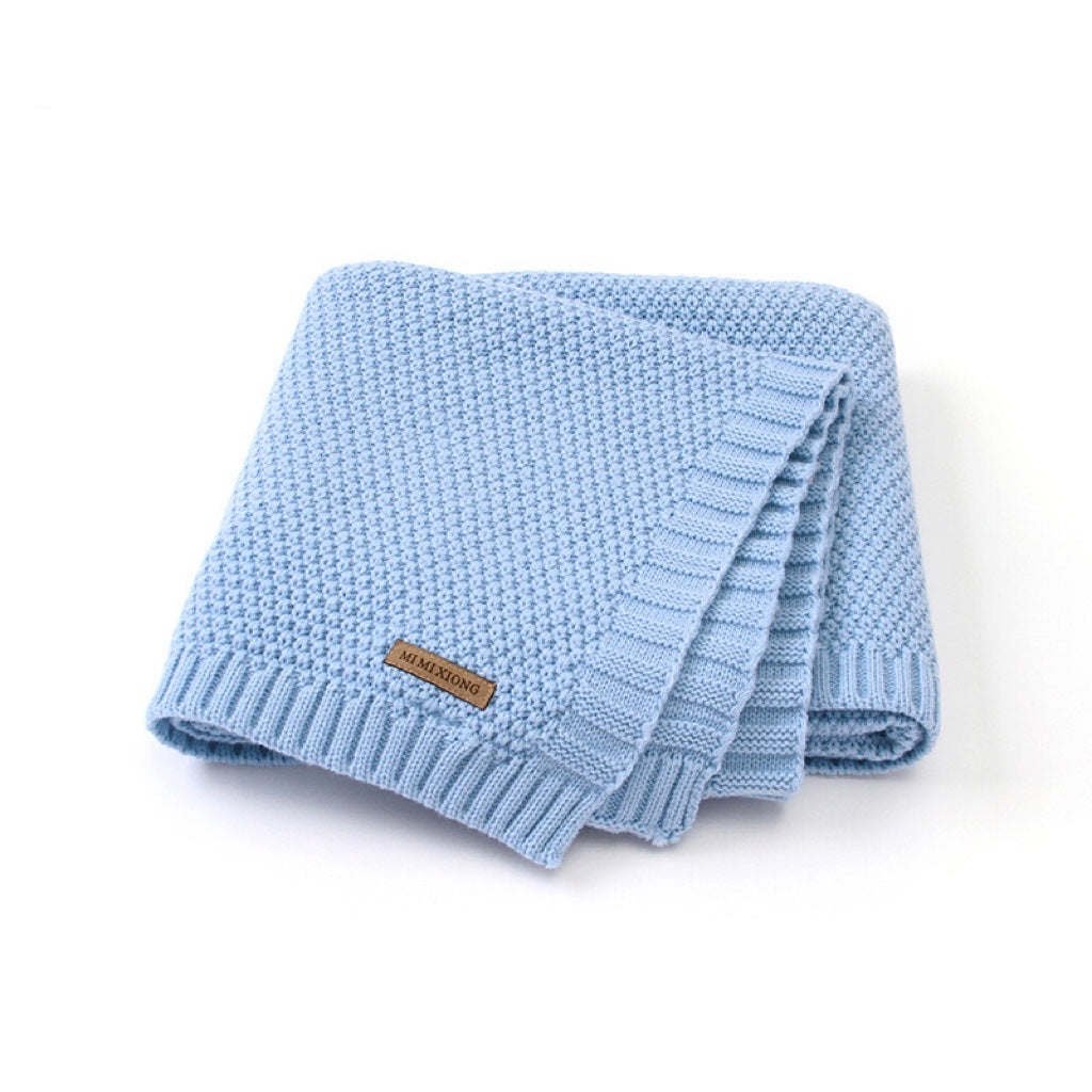 Kids Logo Patched Design Solid Color Knittted Warm Blanket (Size/Age: Average Size (0-12Y), Color: Blue)