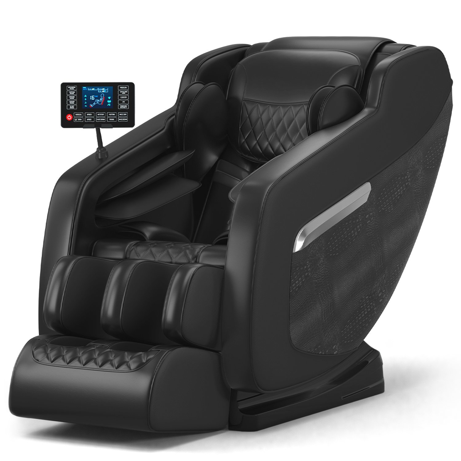 Massage chair, full body zero gravity recliner, with hip heating, foot massage and air massage system, suitable for mom/dad (pure black). (Color: Black)