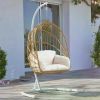 Chair Beach Wicker Swing Egg Chair With Cushions 370lbs Indoor Hanging Lounger Patio Bedroom - Beige Outdoor Swing Terrace Room