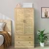Wardrobe Cabinet With 2 Storage Drawers and Hanging Rail Bedroom Furniture Armoire Wardrobe Closet With 2 Woven Doors Coat Racks